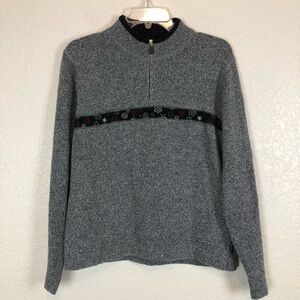 Woolrich Womens Fair Isle Snowflake 1/4 Zip Pullover Academia Sweater size Large